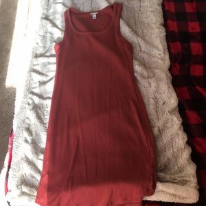 Cute Coral Color Bodycon Ribbed Dress